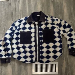 Blue and White Checkered POL womans zip up / corduroy pockets-