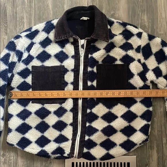 Blue and White Checkered POL womans zip up / corduroy pockets-