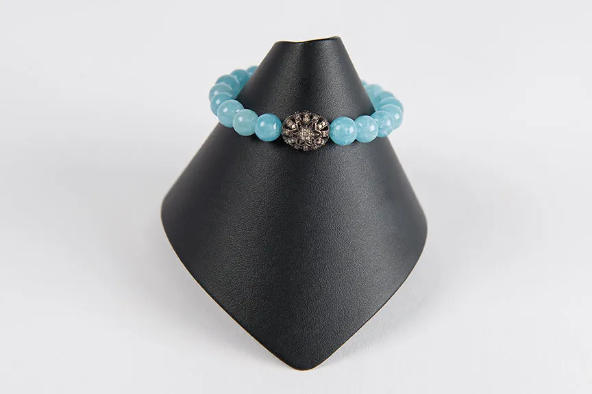 Blue chalcedony with pave diamond flower