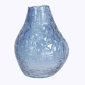 Blue Embossed Glass Vase