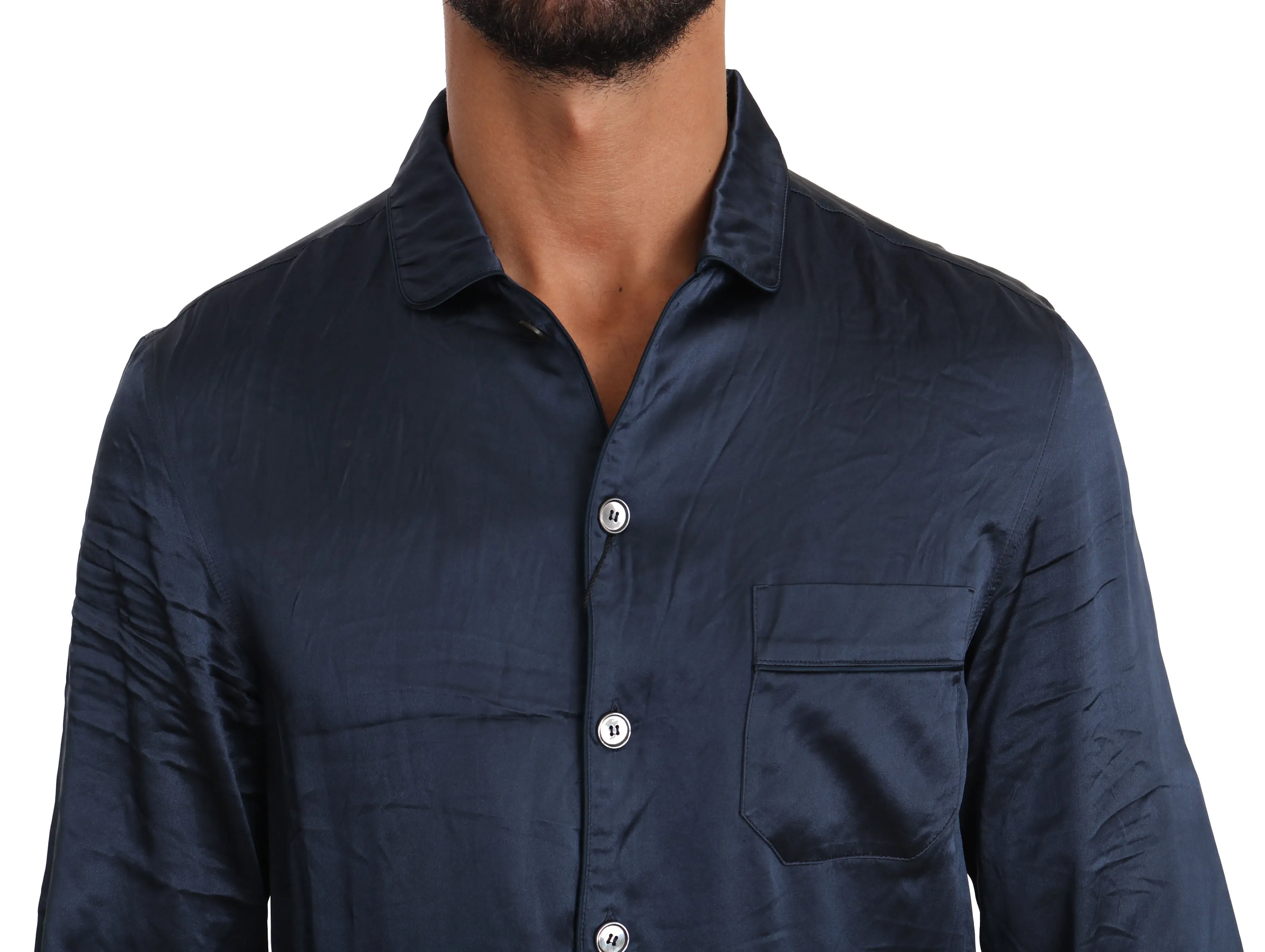 Blue Silk Casual Lounge Shirt