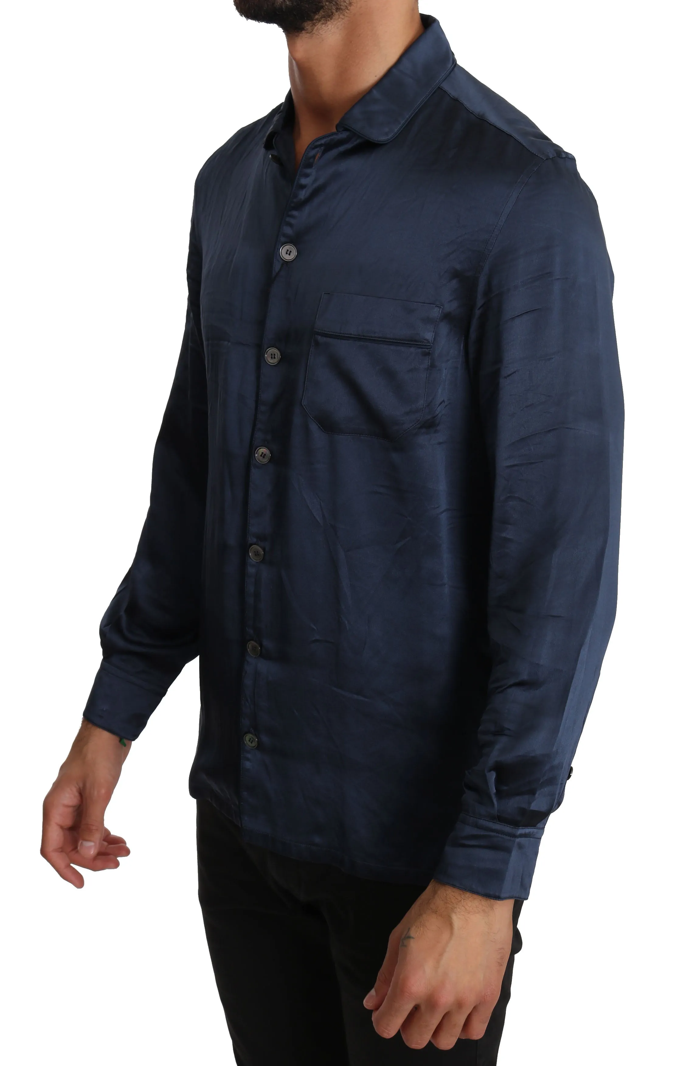 Blue Silk Casual Lounge Shirt