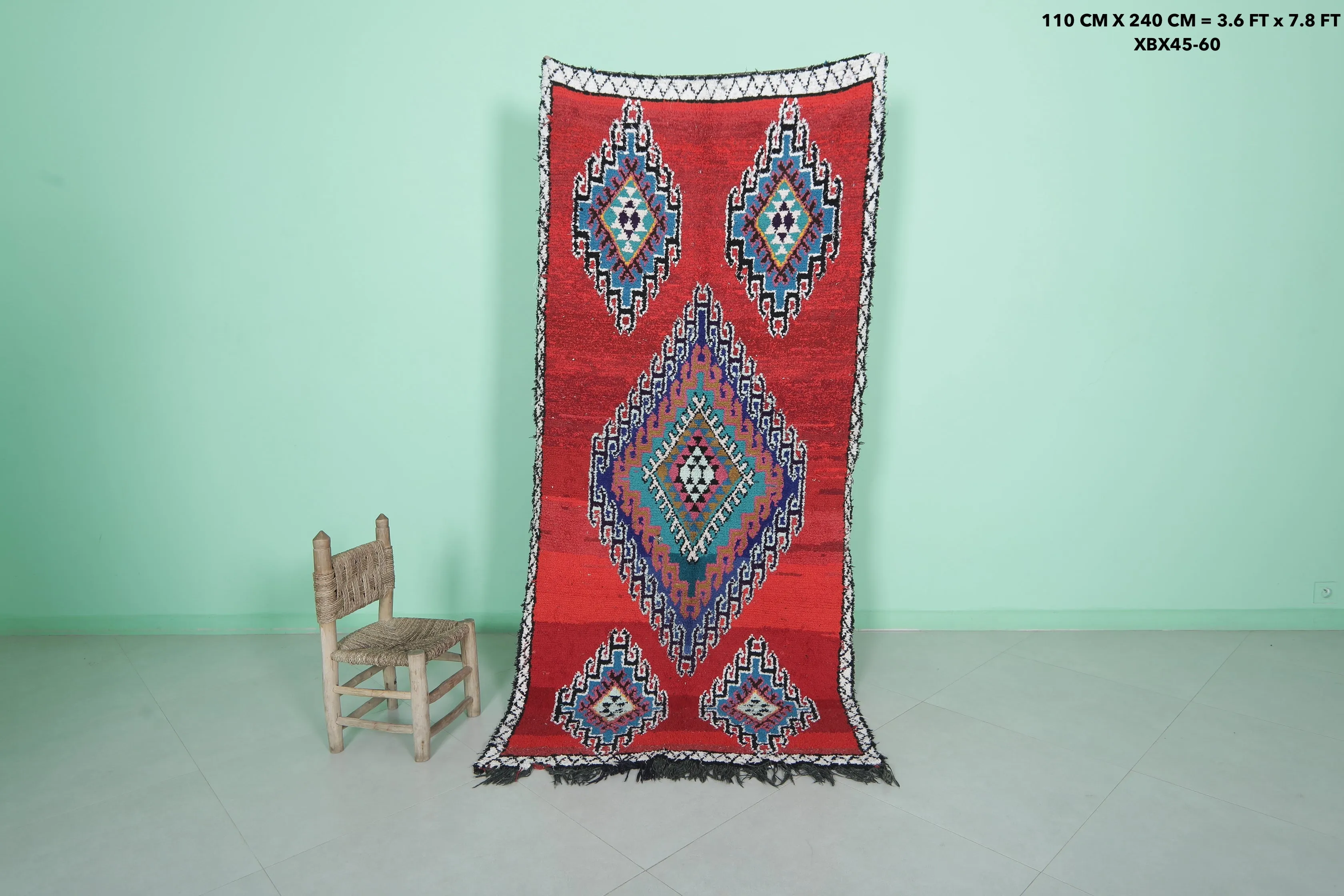 Bold Moroccan Rug 3.6 x 7.8 FT - Geometric Diamond Design