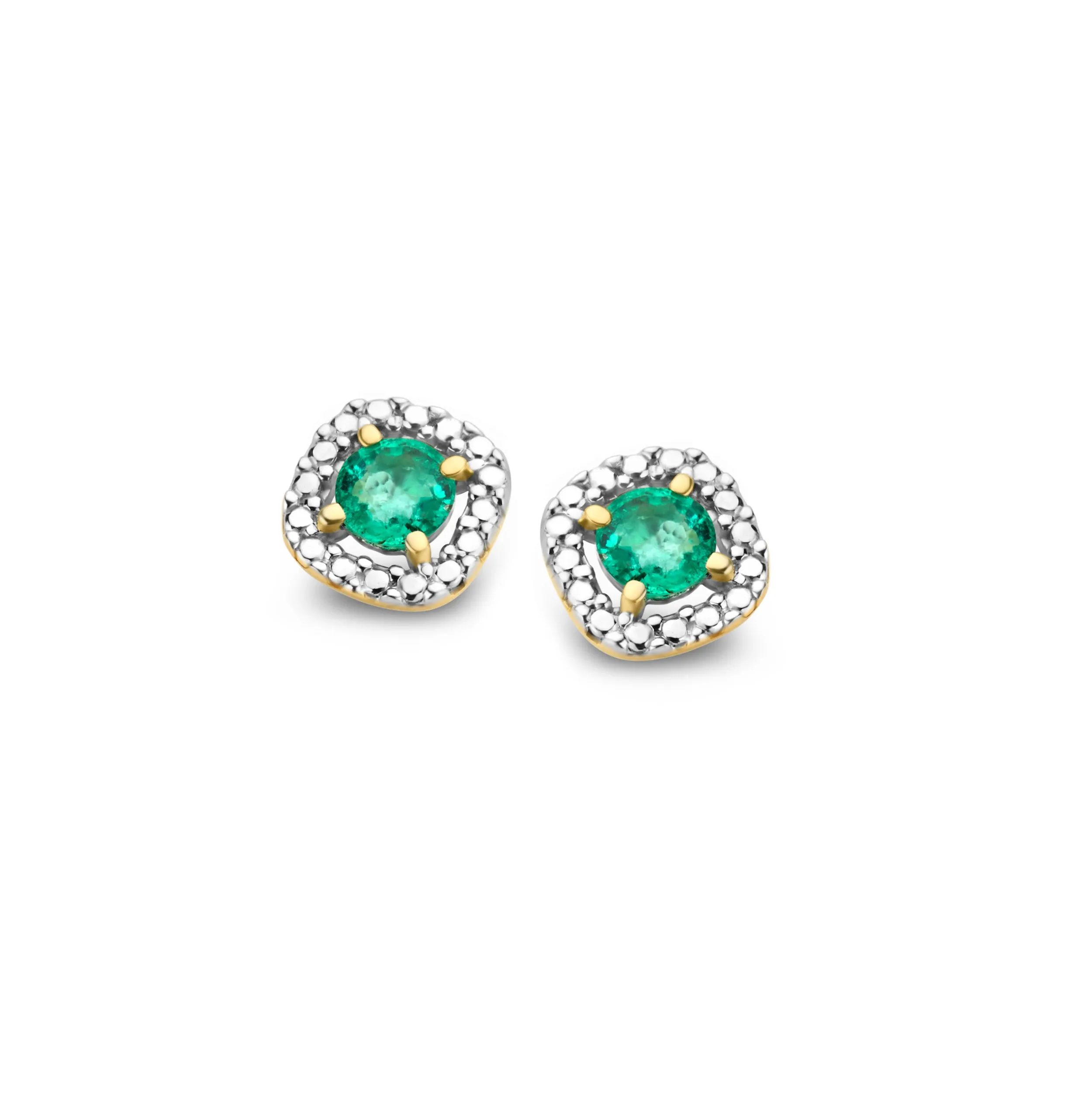 Boucles d'oreilles entourage - Or Jaune et Blanc, Emeraudes (064199/E)
