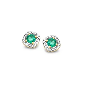 Boucles d'oreilles entourage - Or Jaune et Blanc, Emeraudes (064199/E)