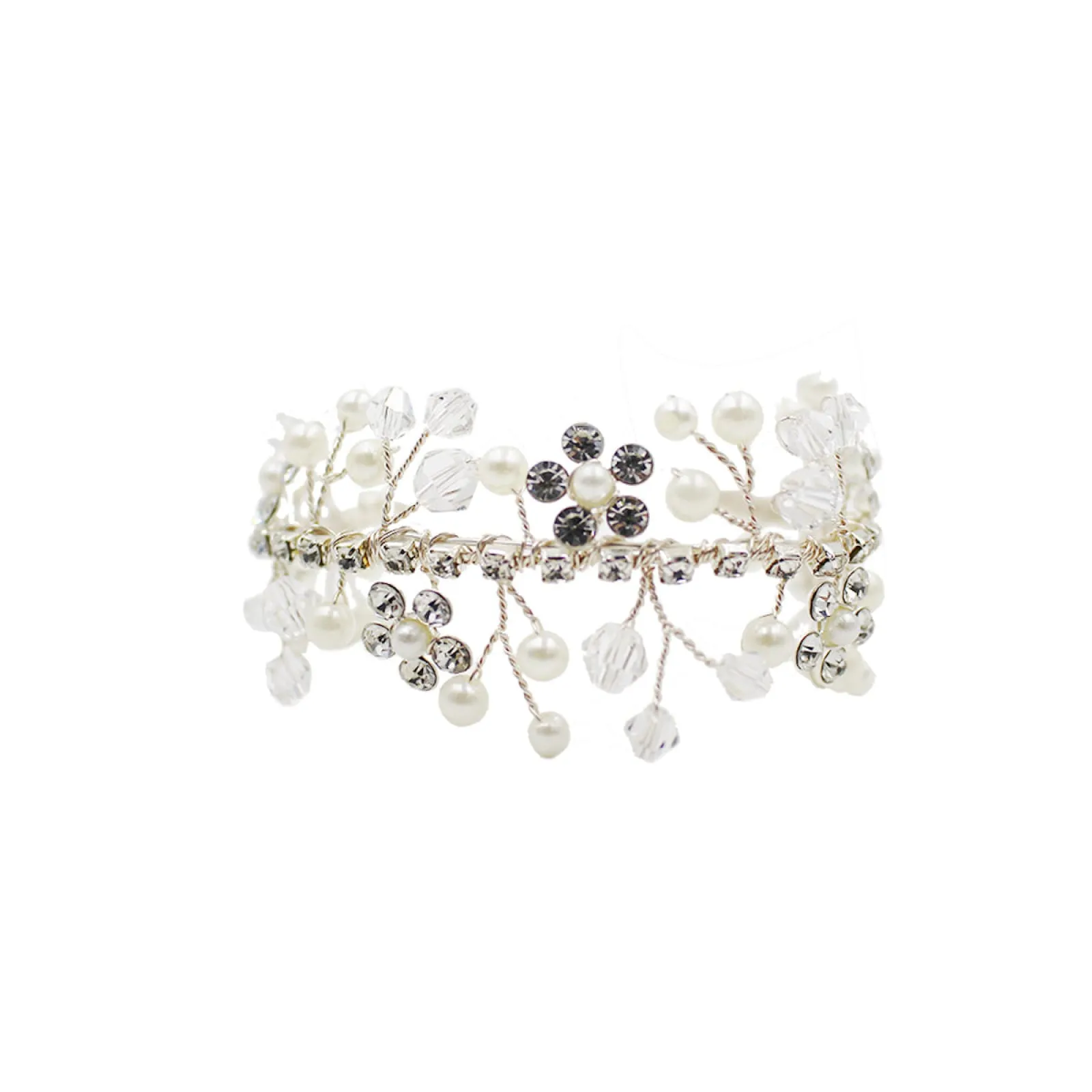 Bridal Pearl Flower Bracelet Trendy Crystal Vintage Silver Gold Simple Bridesmaid Wedding