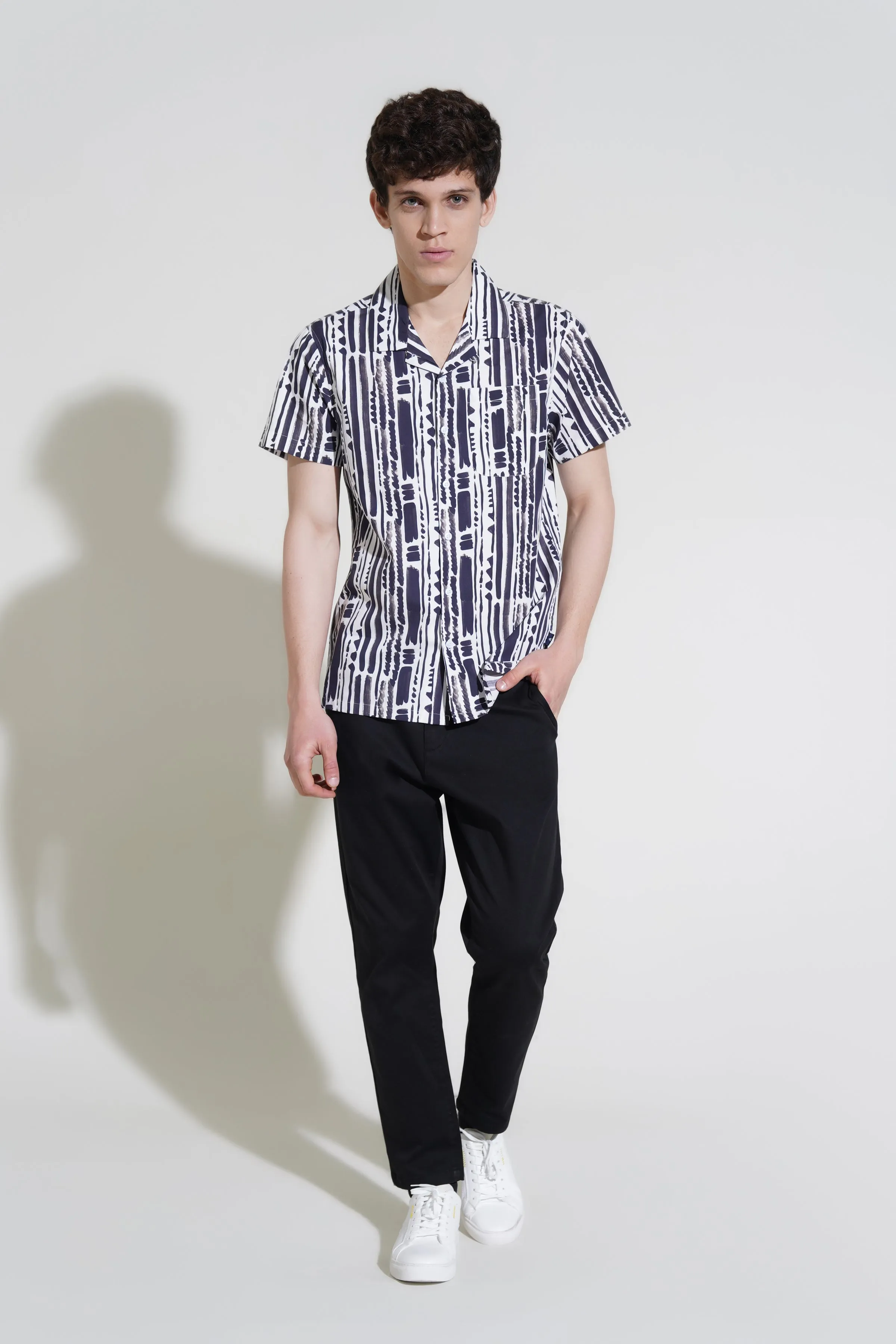 Bright White Printed Casual Shirt