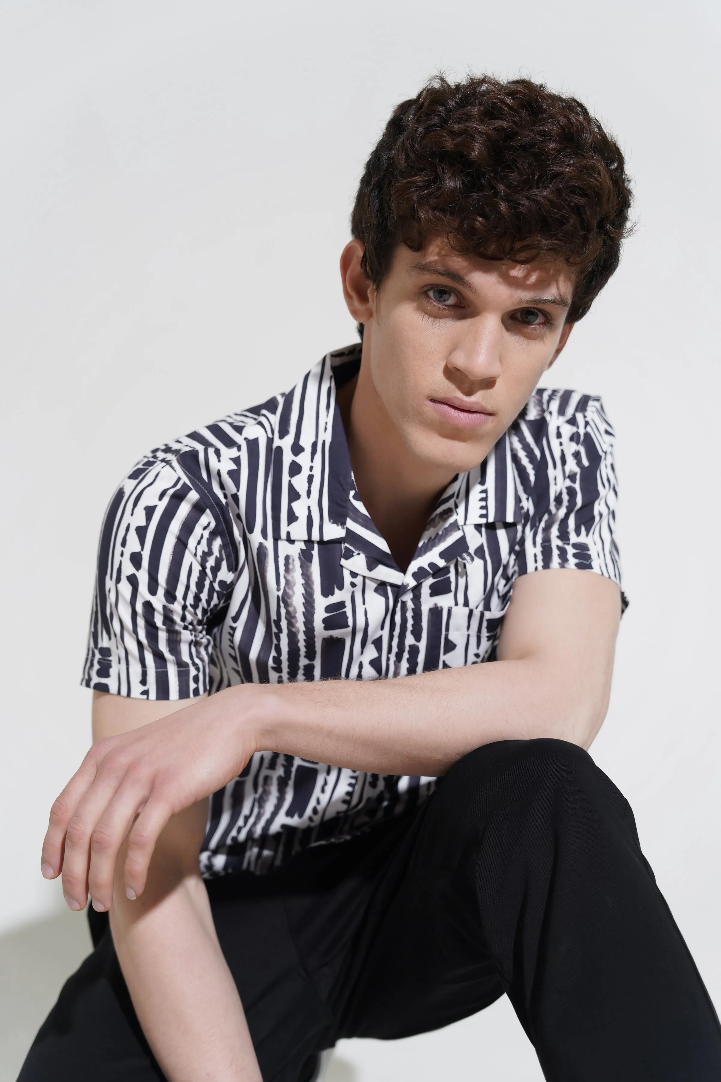 Bright White Printed Casual Shirt