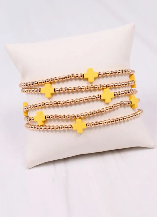 Brittany Cross Bracelet Set Yellow
