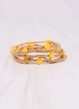 Brittany Cross Bracelet Set Yellow