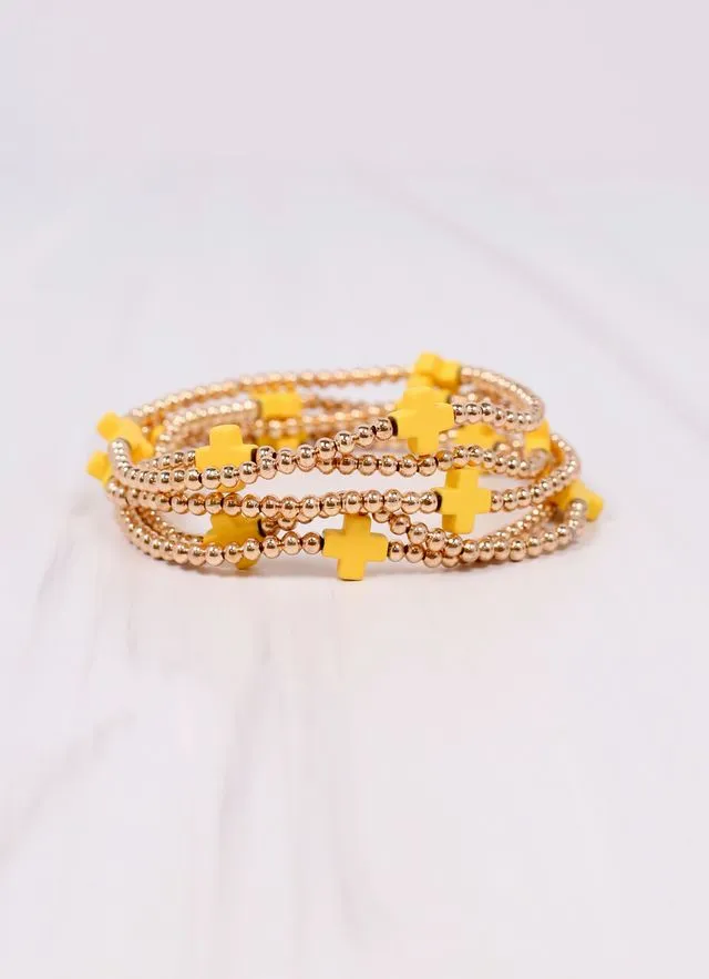 Brittany Cross Bracelet Set Yellow