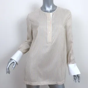 Brunello Cucinelli Contrast-Cuff Blouse Cream/Gold Striped Silk Size Medium