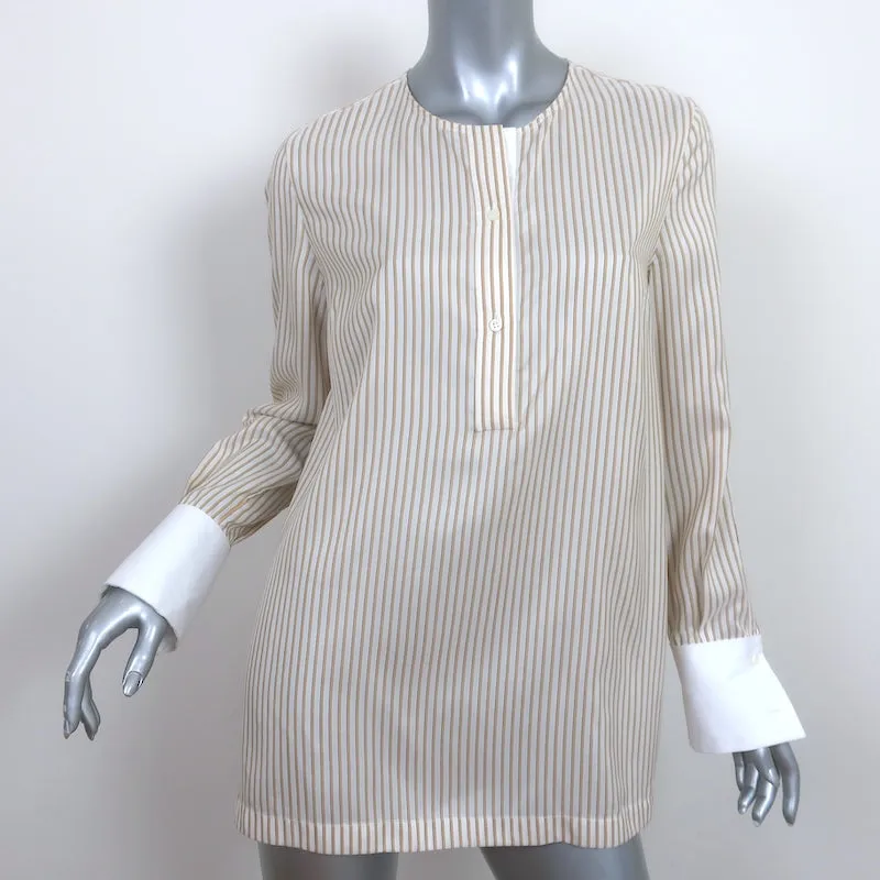 Brunello Cucinelli Contrast-Cuff Blouse Cream/Gold Striped Silk Size Medium