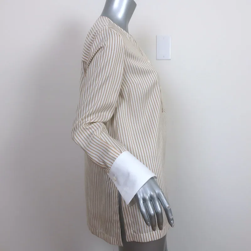 Brunello Cucinelli Contrast-Cuff Blouse Cream/Gold Striped Silk Size Medium