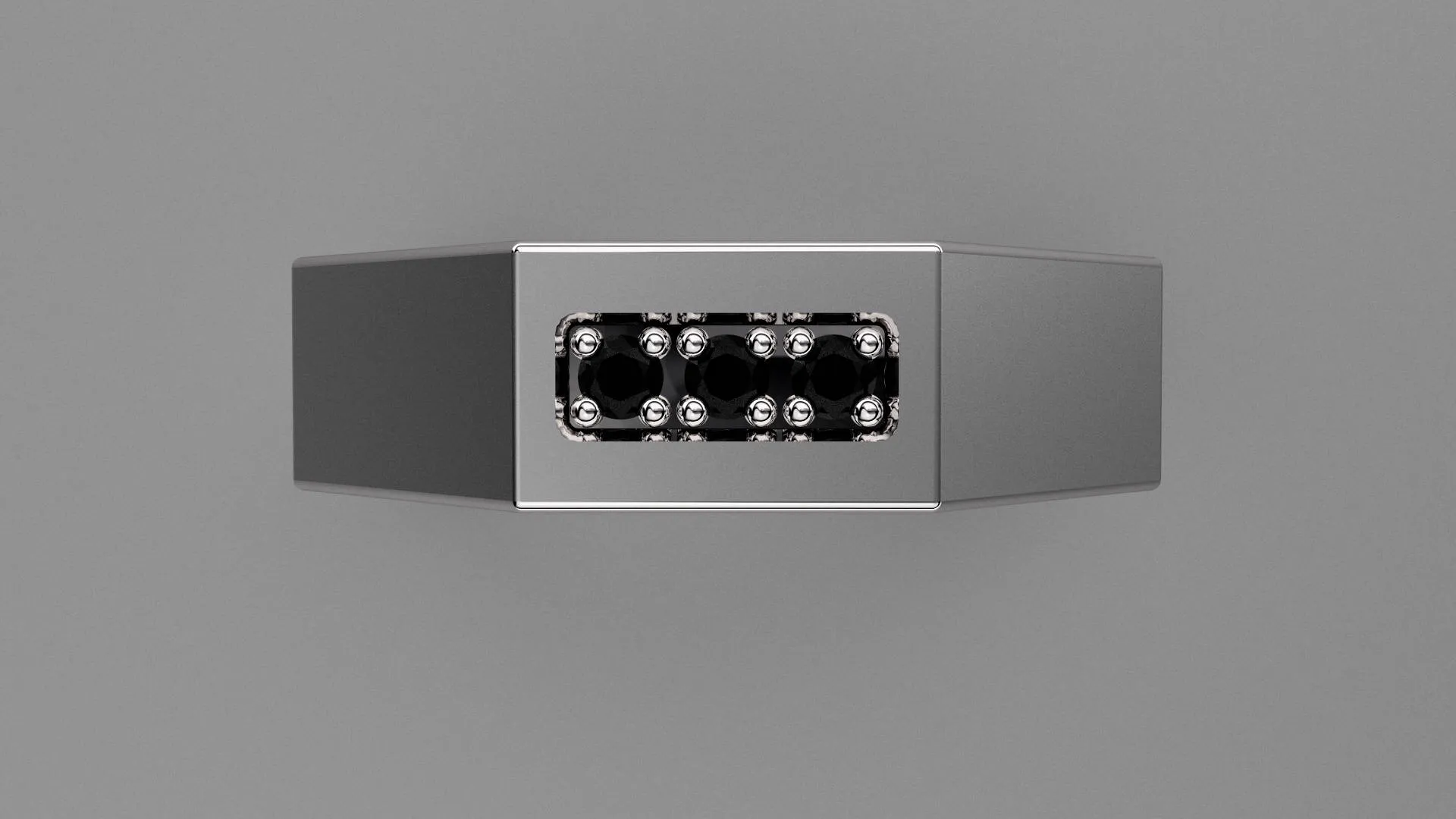 Brushed Sterling Silver Black Diamond 6mm Octagon Wedding Band