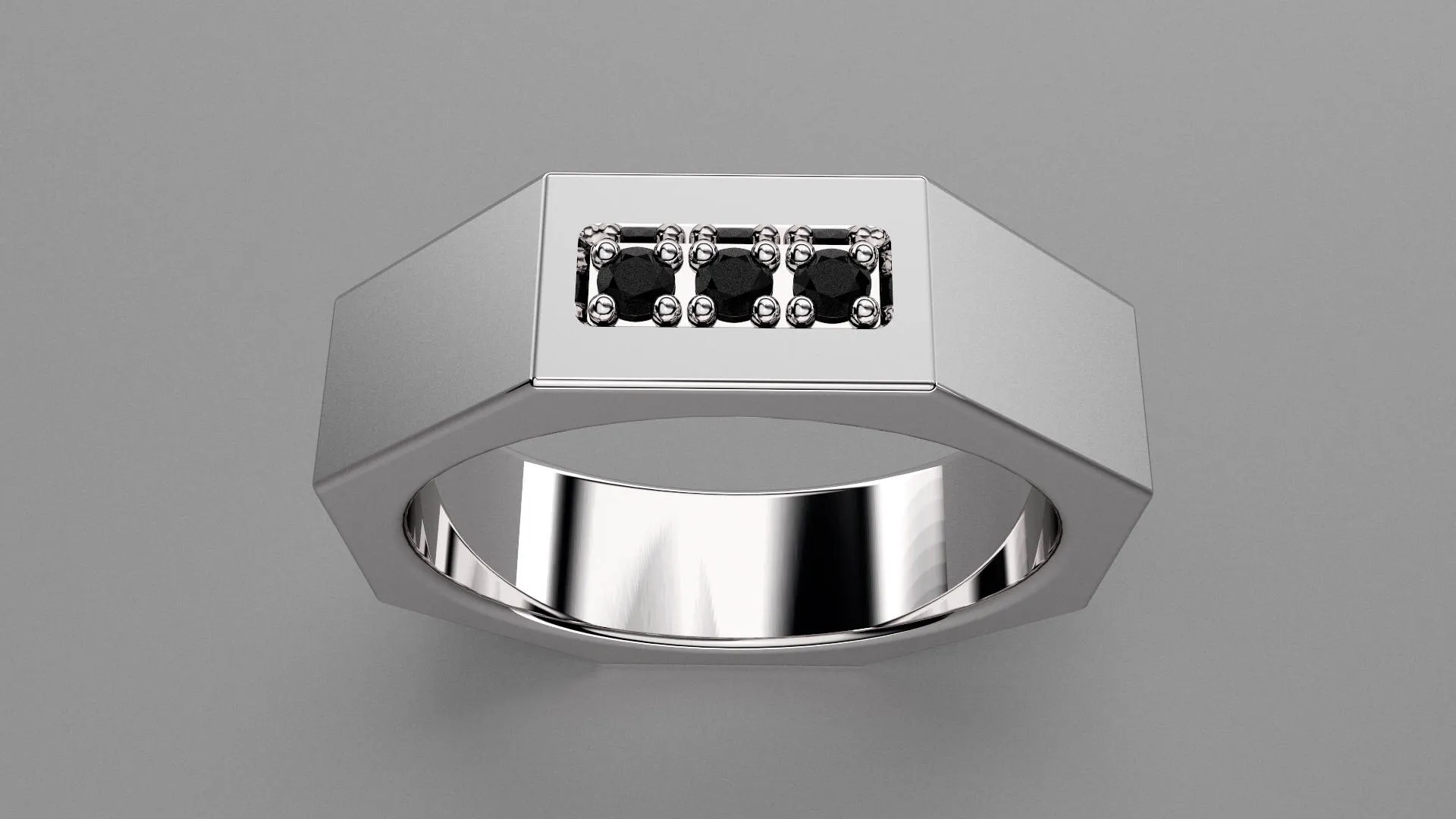 Brushed Sterling Silver Black Diamond 6mm Octagon Wedding Band