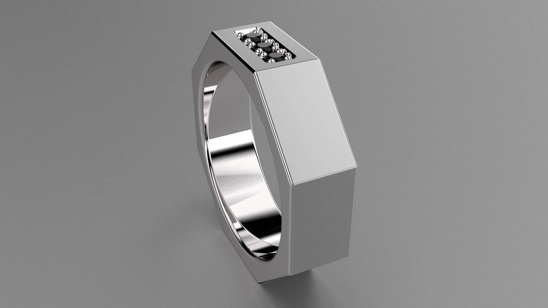Brushed Sterling Silver Black Diamond 6mm Octagon Wedding Band