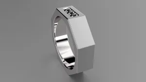 Brushed Sterling Silver Black Diamond 6mm Octagon Wedding Band