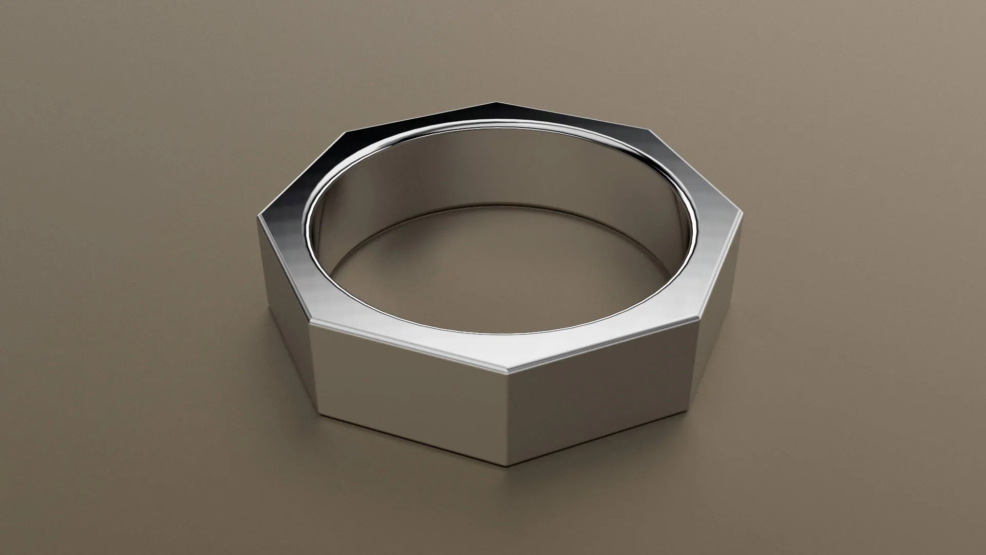 Brushed White Gold 6mm Octagon Bolt Wedding Band