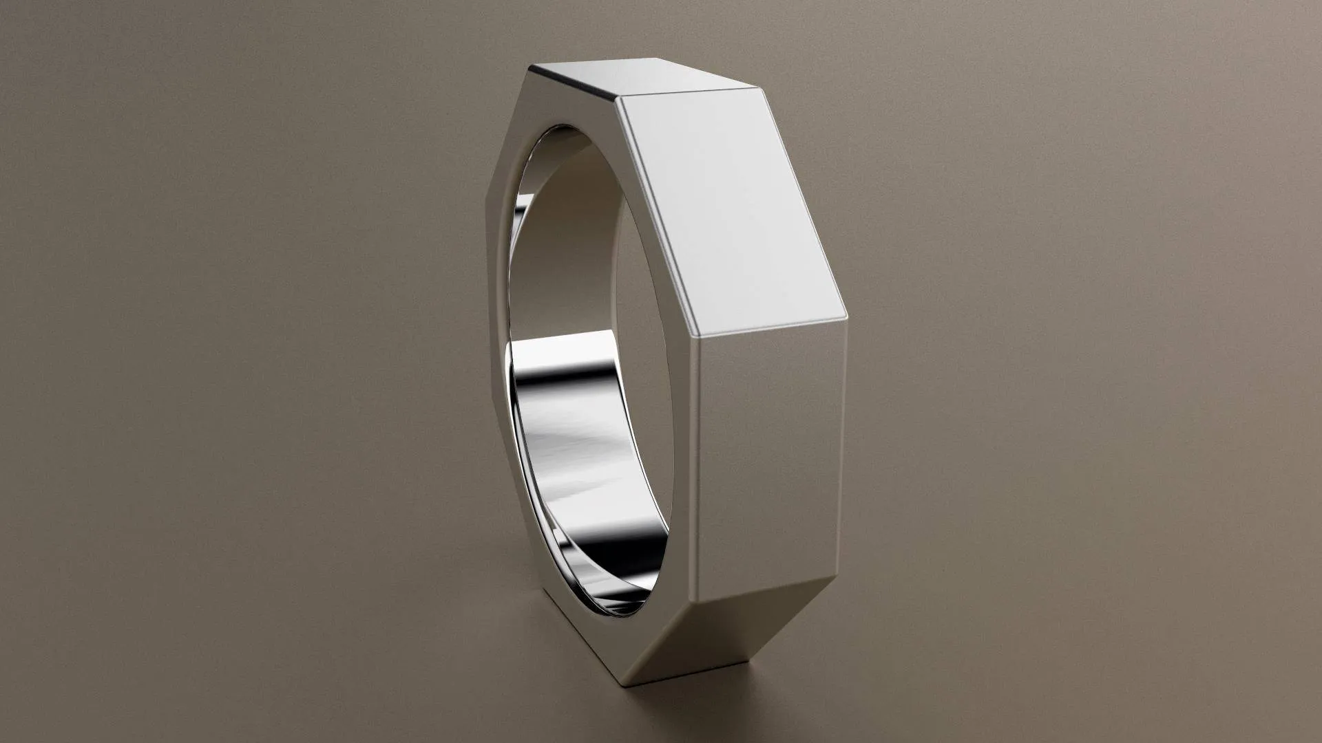 Brushed White Gold 6mm Octagon Bolt Wedding Band