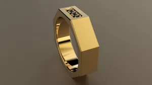 Brushed Yellow Gold Black Diamond 6mm Octagon Wedding Band