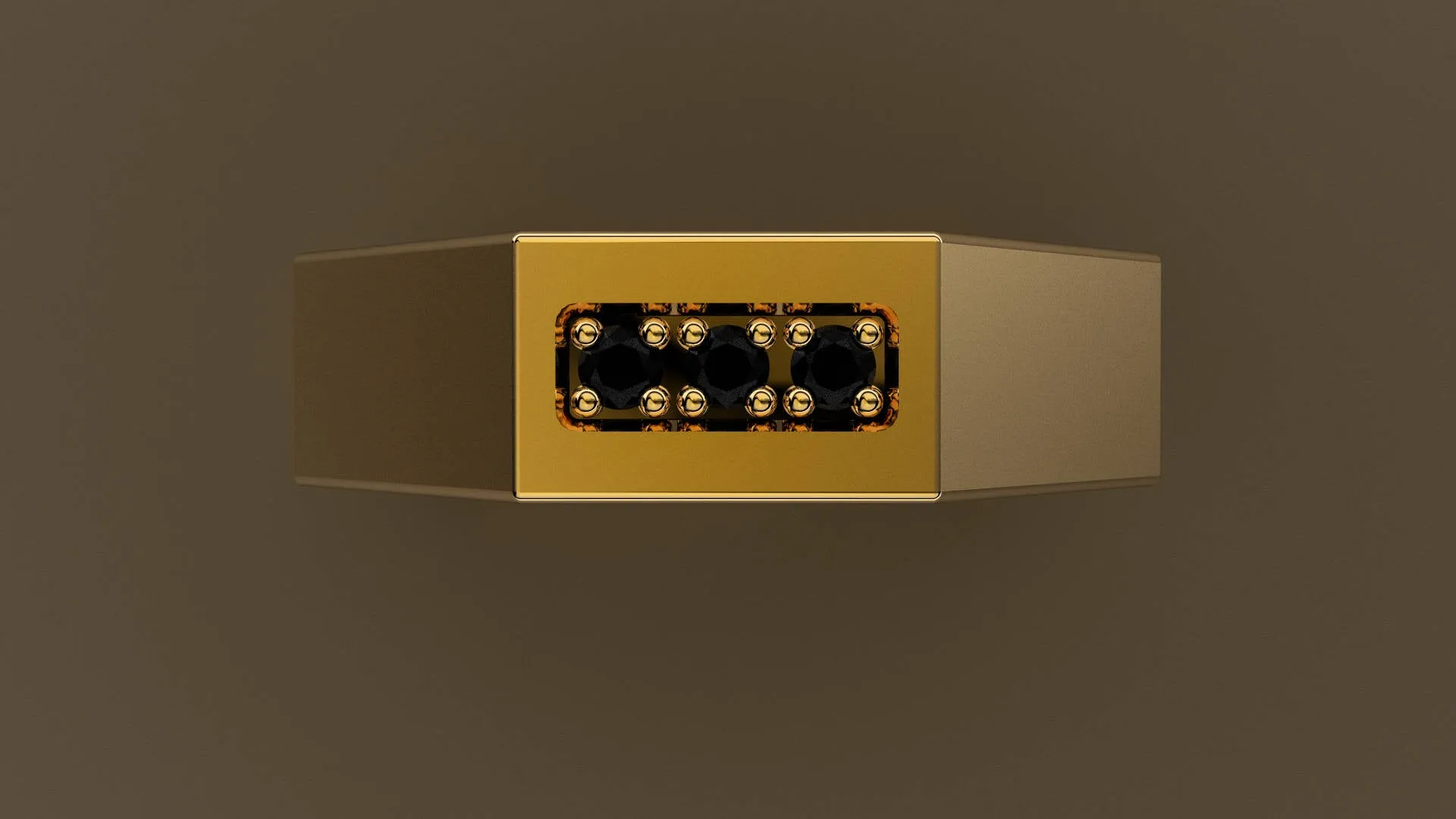 Brushed Yellow Gold Black Diamond 6mm Octagon Wedding Band