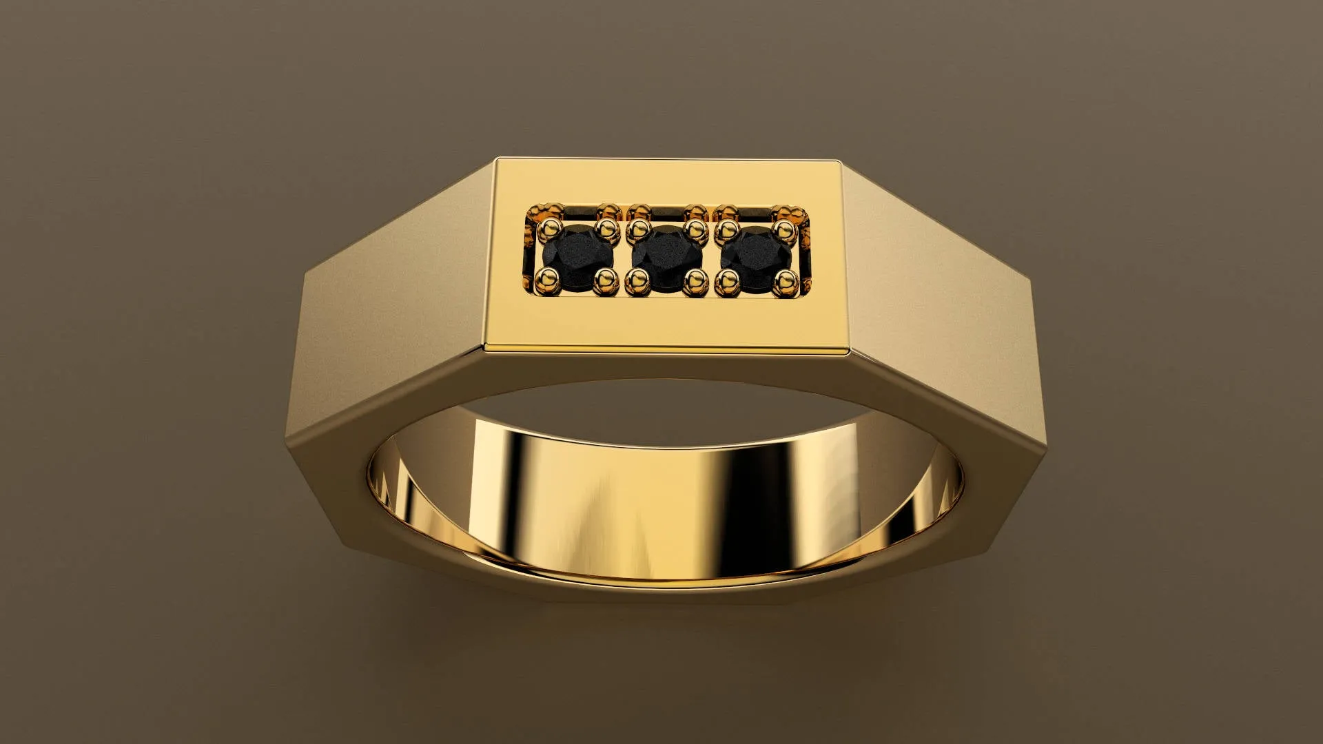 Brushed Yellow Gold Black Diamond 6mm Octagon Wedding Band