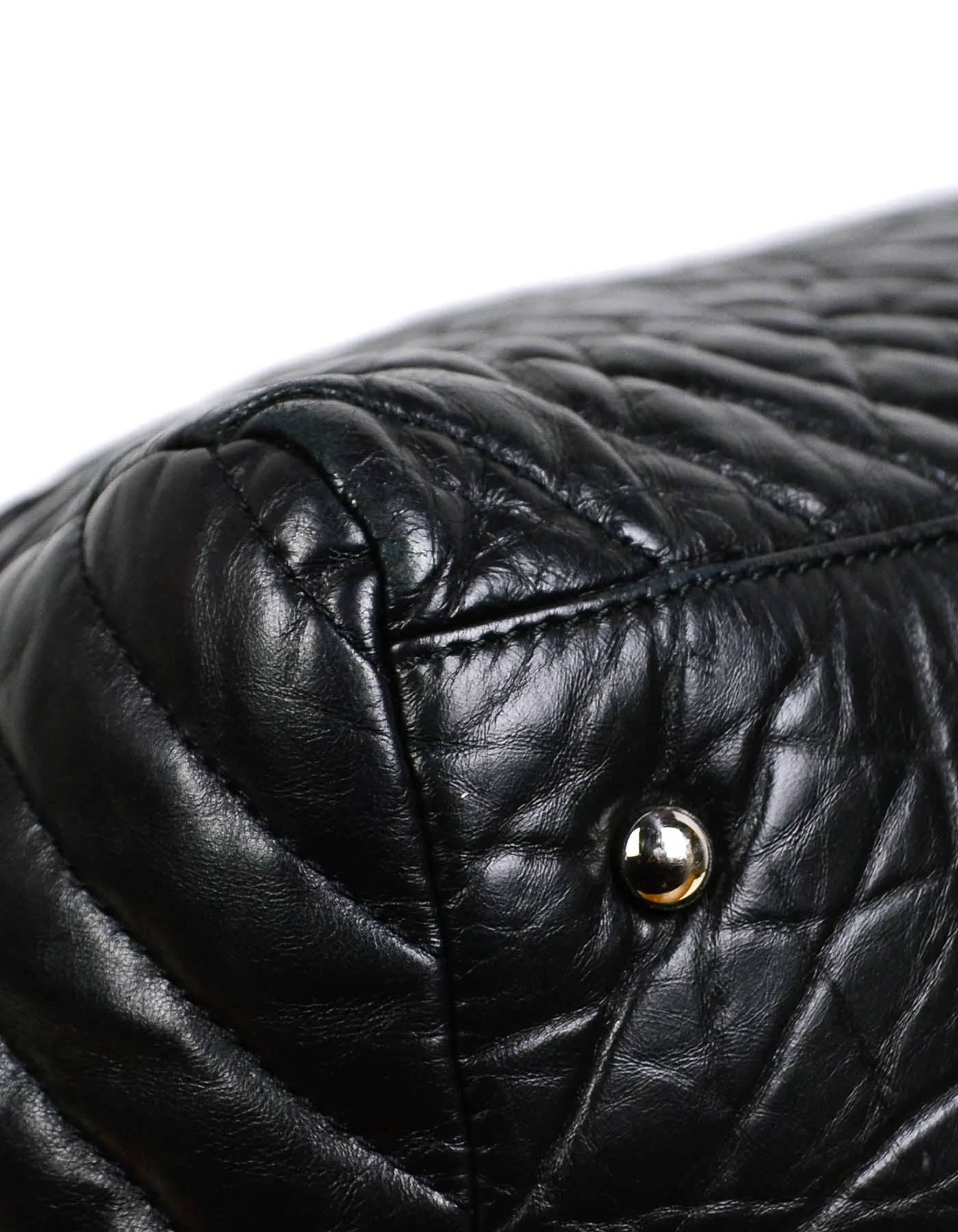 Chanel Black Aged Calfskin Leather Chevron Large Soft Bowling Bag