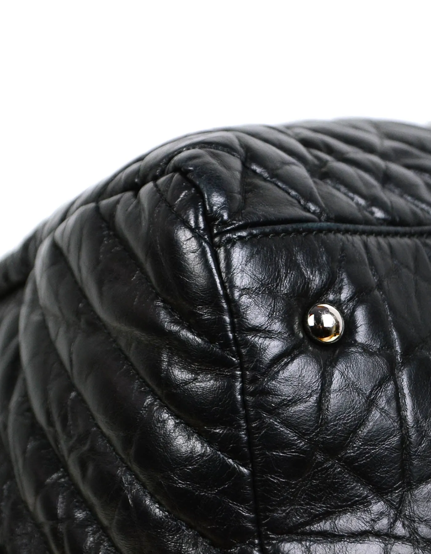 Chanel Black Aged Calfskin Leather Chevron Large Soft Bowling Bag