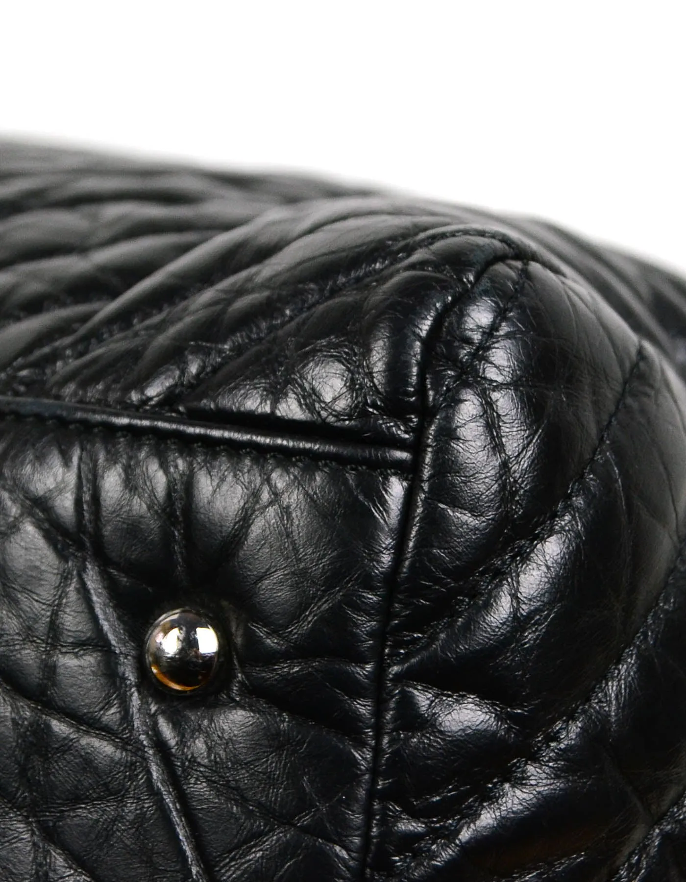 Chanel Black Aged Calfskin Leather Chevron Large Soft Bowling Bag