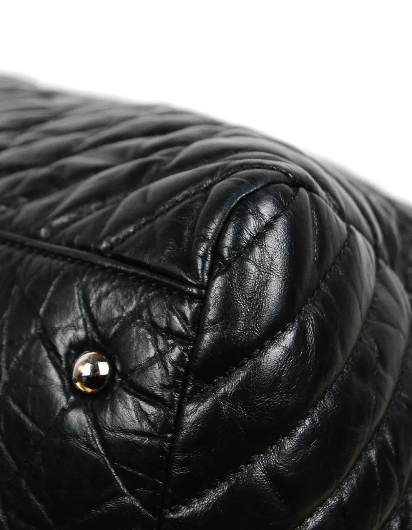 Chanel Black Aged Calfskin Leather Chevron Large Soft Bowling Bag