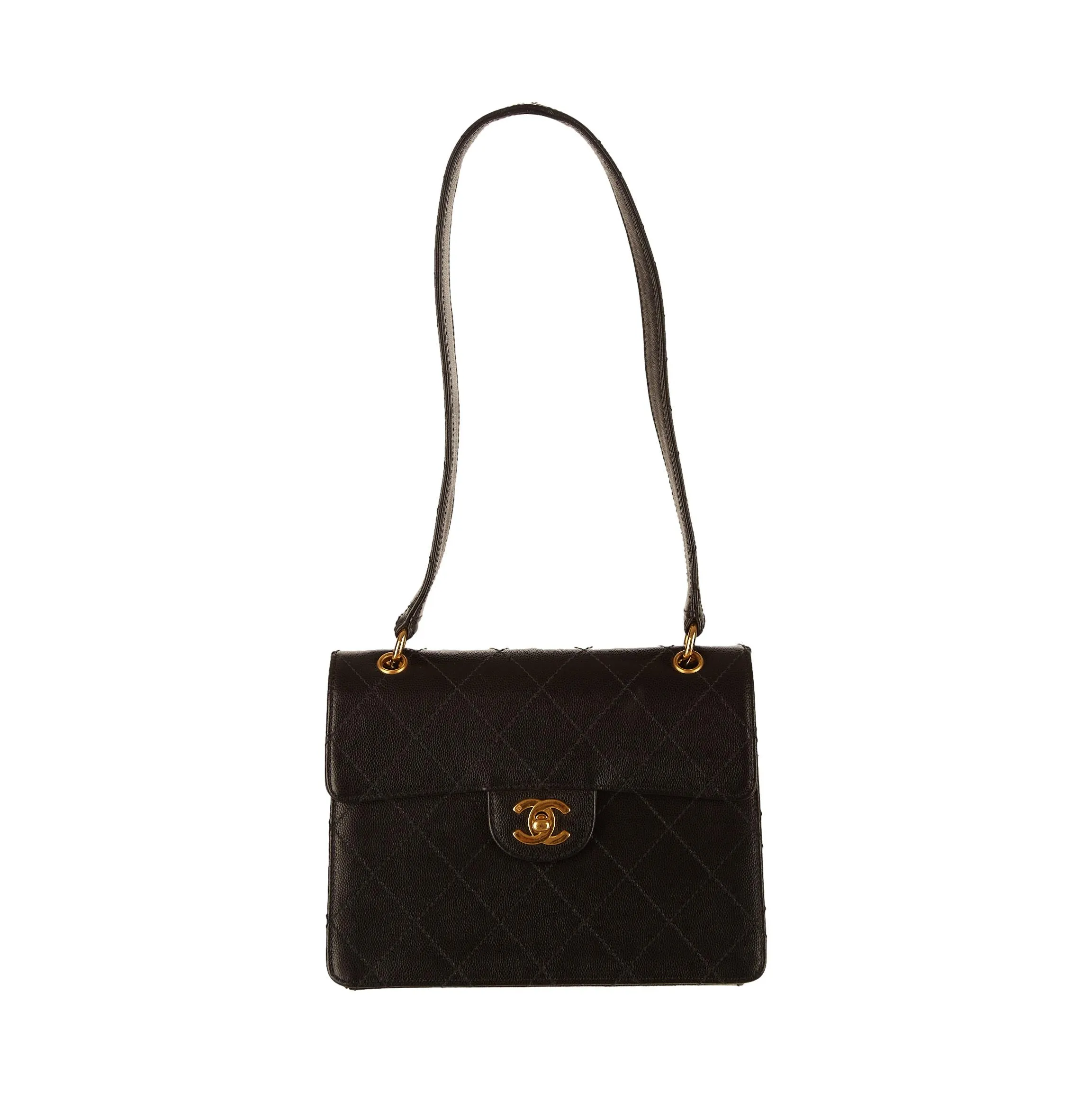 Chanel Black Caviar Trapezoid Flap Bag