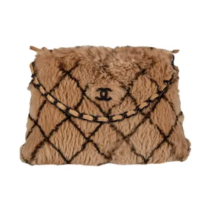 Chanel Brown Fur Logo Chain Shoulder Bag