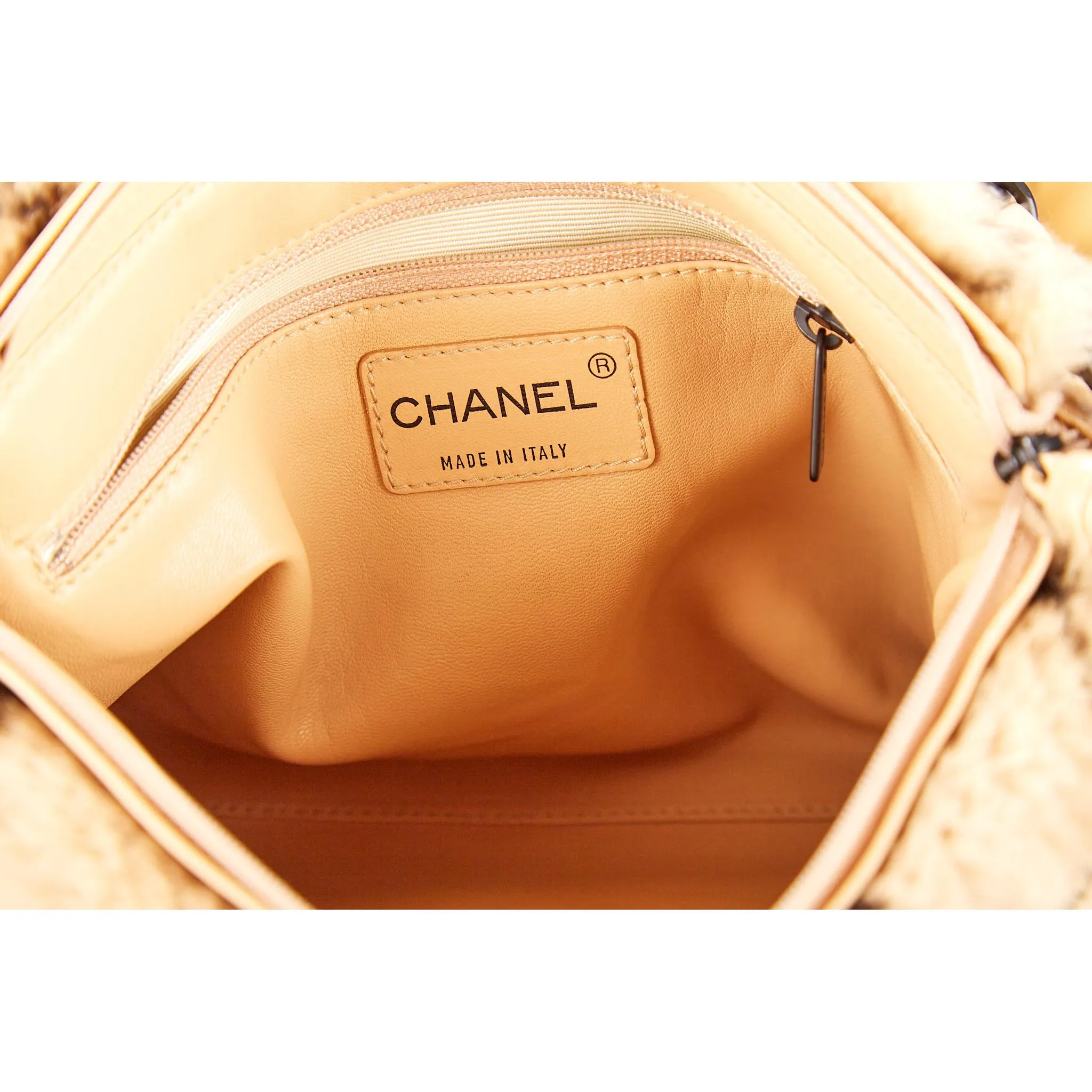 Chanel Brown Fur Logo Chain Shoulder Bag