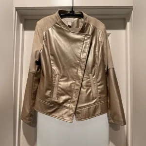 CHICO’S Metallic Asymmetrical Moto Jacket Size 1/8/M Soft Stylish Edgy