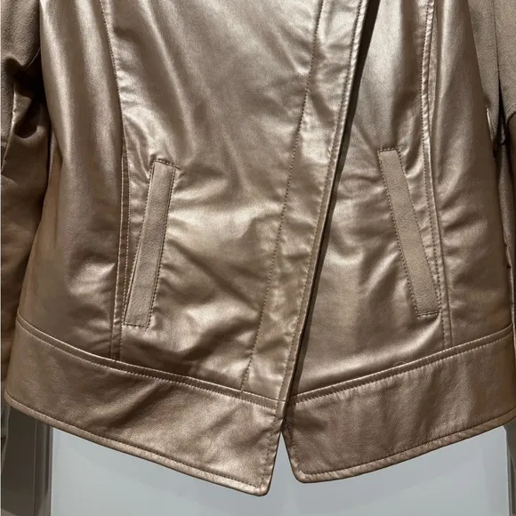 CHICO’S Metallic Asymmetrical Moto Jacket Size 1/8/M Soft Stylish Edgy