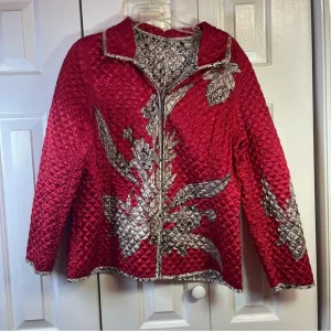 Chico's stylish quilted jacket in Blacks Dark Red and off-white Reversible M8