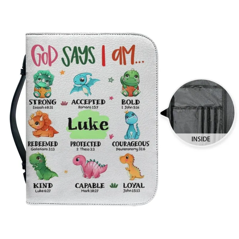 Christianartbag Bible Cover, God Says I Am Bible Cover, Personalized Bible Cover, Cute Dinosaur Bible Cover, Bible Cover For Kids, Christian Gifts, CAB03281123.