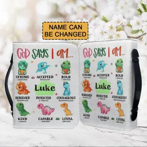 Christianartbag Bible Cover, God Says I Am Bible Cover, Personalized Bible Cover, Cute Dinosaur Bible Cover, Bible Cover For Kids, Christian Gifts, CAB03281123.