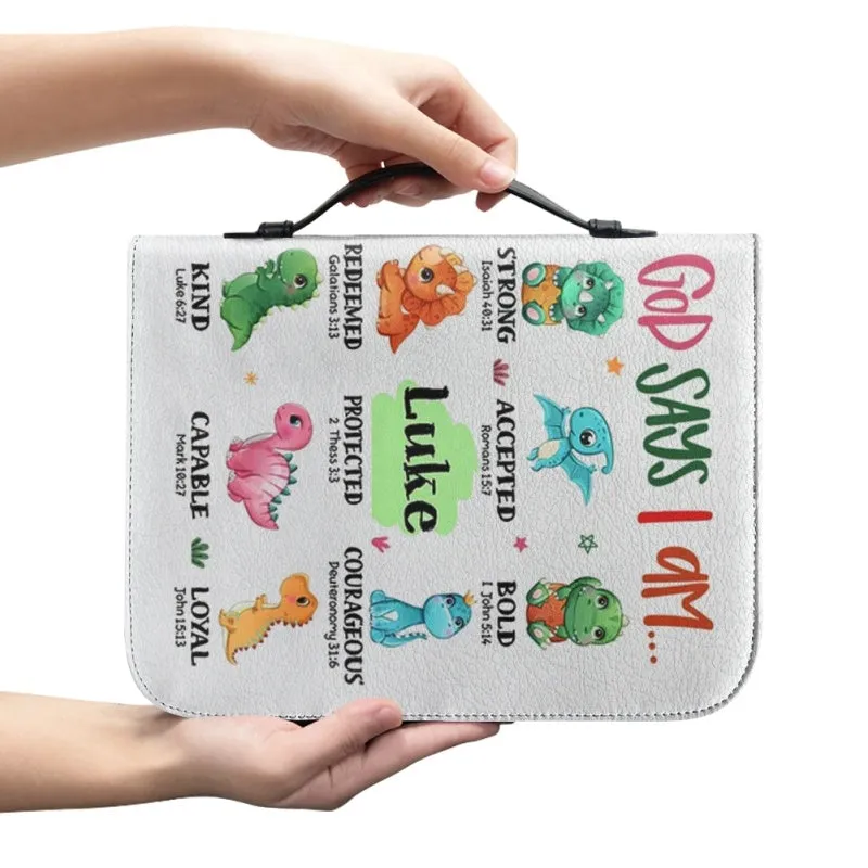Christianartbag Bible Cover, God Says I Am Bible Cover, Personalized Bible Cover, Cute Dinosaur Bible Cover, Bible Cover For Kids, Christian Gifts, CAB03281123.