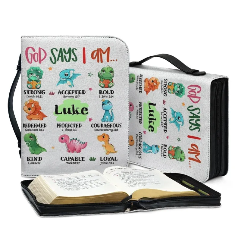 Christianartbag Bible Cover, God Says I Am Bible Cover, Personalized Bible Cover, Cute Dinosaur Bible Cover, Bible Cover For Kids, Christian Gifts, CAB03281123.