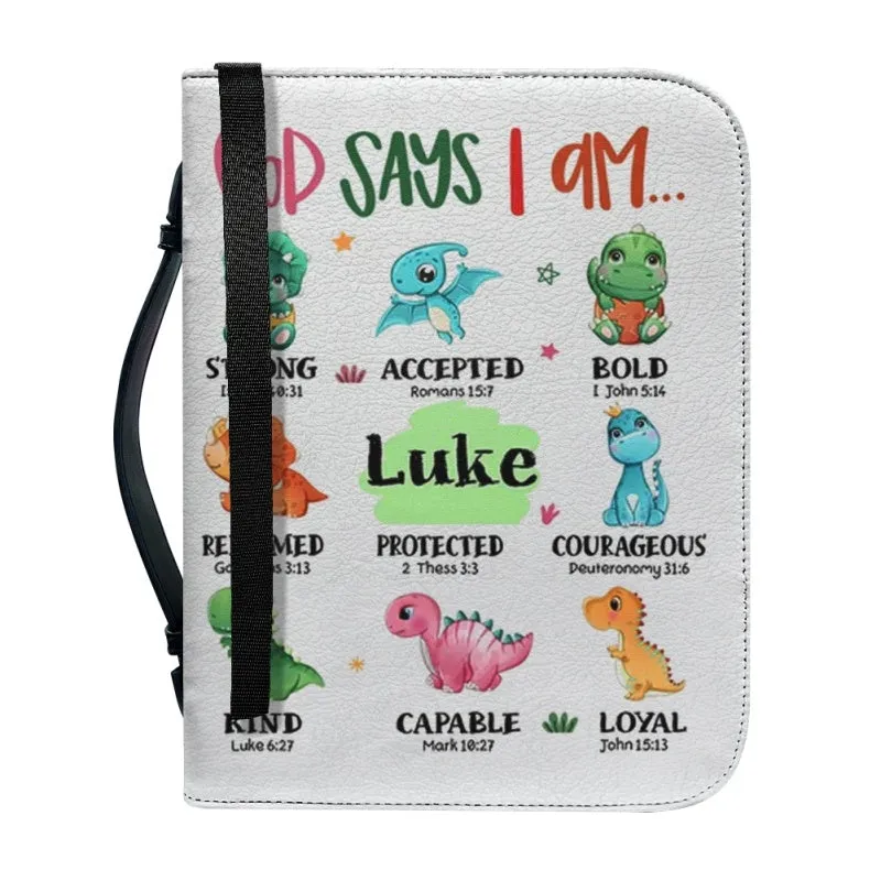 Christianartbag Bible Cover, God Says I Am Bible Cover, Personalized Bible Cover, Cute Dinosaur Bible Cover, Bible Cover For Kids, Christian Gifts, CAB03281123.