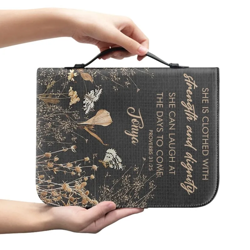 Christianartbag Bible Cover, She Is Clothed With Strength and Dignity Her Bible Cover, Personalized Bible Cover, Flower Bible Cover, Christian Gifts, CAB05201123.