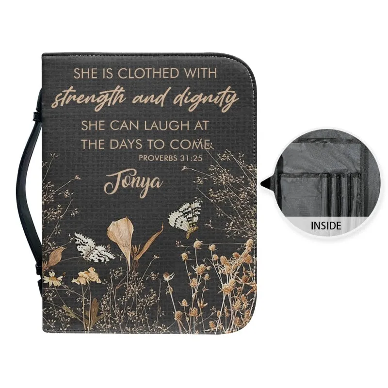 Christianartbag Bible Cover, She Is Clothed With Strength and Dignity Her Bible Cover, Personalized Bible Cover, Flower Bible Cover, Christian Gifts, CAB05201123.
