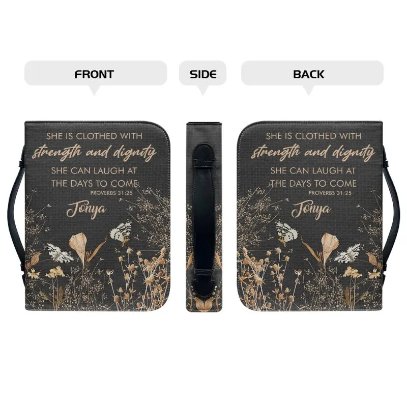 Christianartbag Bible Cover, She Is Clothed With Strength and Dignity Her Bible Cover, Personalized Bible Cover, Flower Bible Cover, Christian Gifts, CAB05201123.