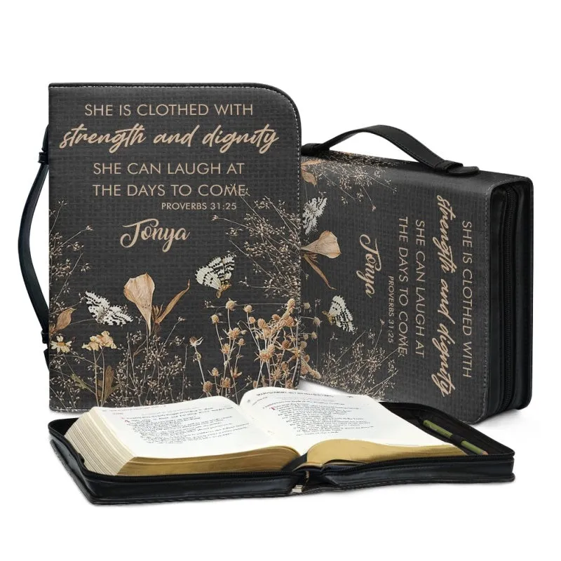 Christianartbag Bible Cover, She Is Clothed With Strength and Dignity Her Bible Cover, Personalized Bible Cover, Flower Bible Cover, Christian Gifts, CAB05201123.