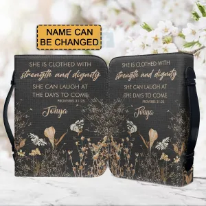 Christianartbag Bible Cover, She Is Clothed With Strength and Dignity Her Bible Cover, Personalized Bible Cover, Flower Bible Cover, Christian Gifts, CAB05201123.
