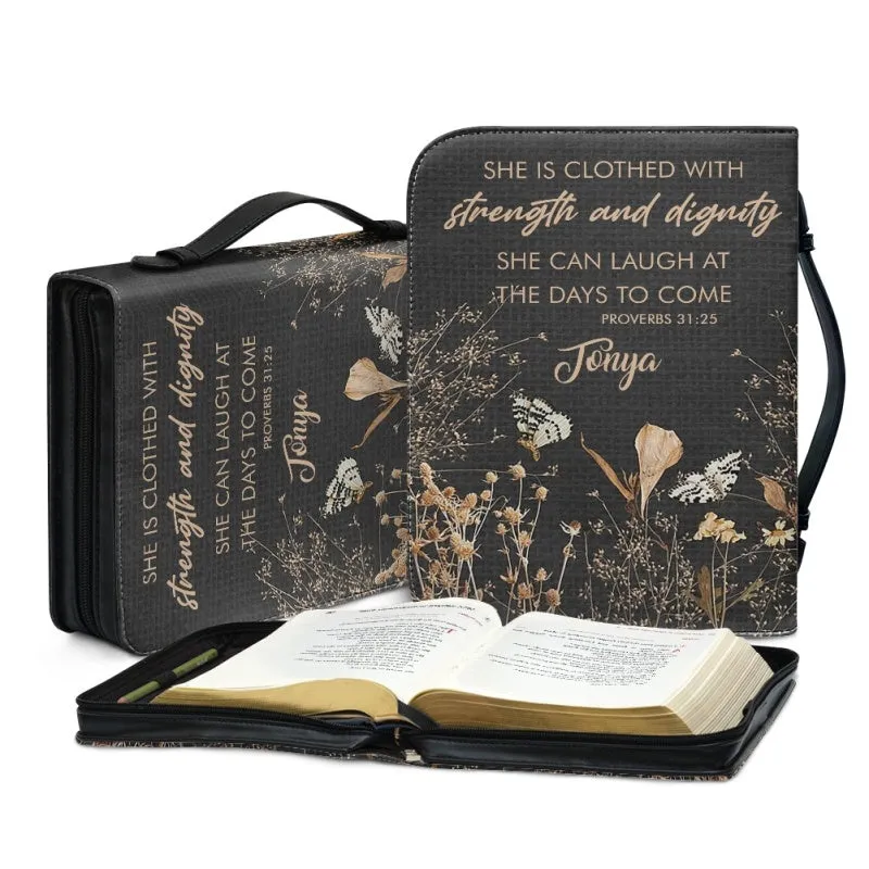 Christianartbag Bible Cover, She Is Clothed With Strength and Dignity Her Bible Cover, Personalized Bible Cover, Flower Bible Cover, Christian Gifts, CAB05201123.