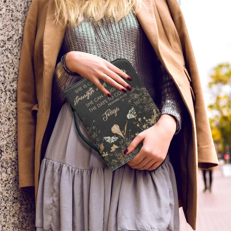 Christianartbag Bible Cover, She Is Clothed With Strength and Dignity Her Bible Cover, Personalized Bible Cover, Flower Bible Cover, Christian Gifts, CAB05201123.