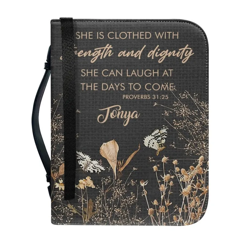 Christianartbag Bible Cover, She Is Clothed With Strength and Dignity Her Bible Cover, Personalized Bible Cover, Flower Bible Cover, Christian Gifts, CAB05201123.